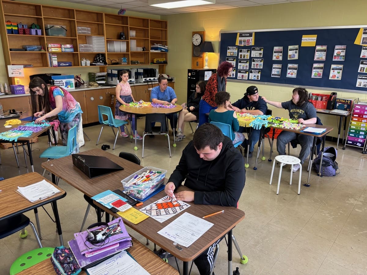 Essex High School students working on collaborative art piece.